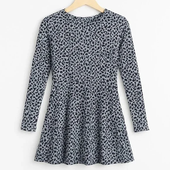 Parker NY Arctic Spot Leopard Ruched Long Sleeve Fit & Flare Dress XS NWT $218 - Picture 2 of 3